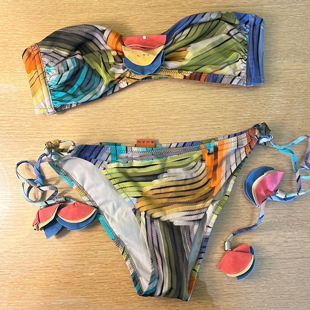 SHAN Multicolor Strapless Bikini — Blue, Green, Orange, Pink